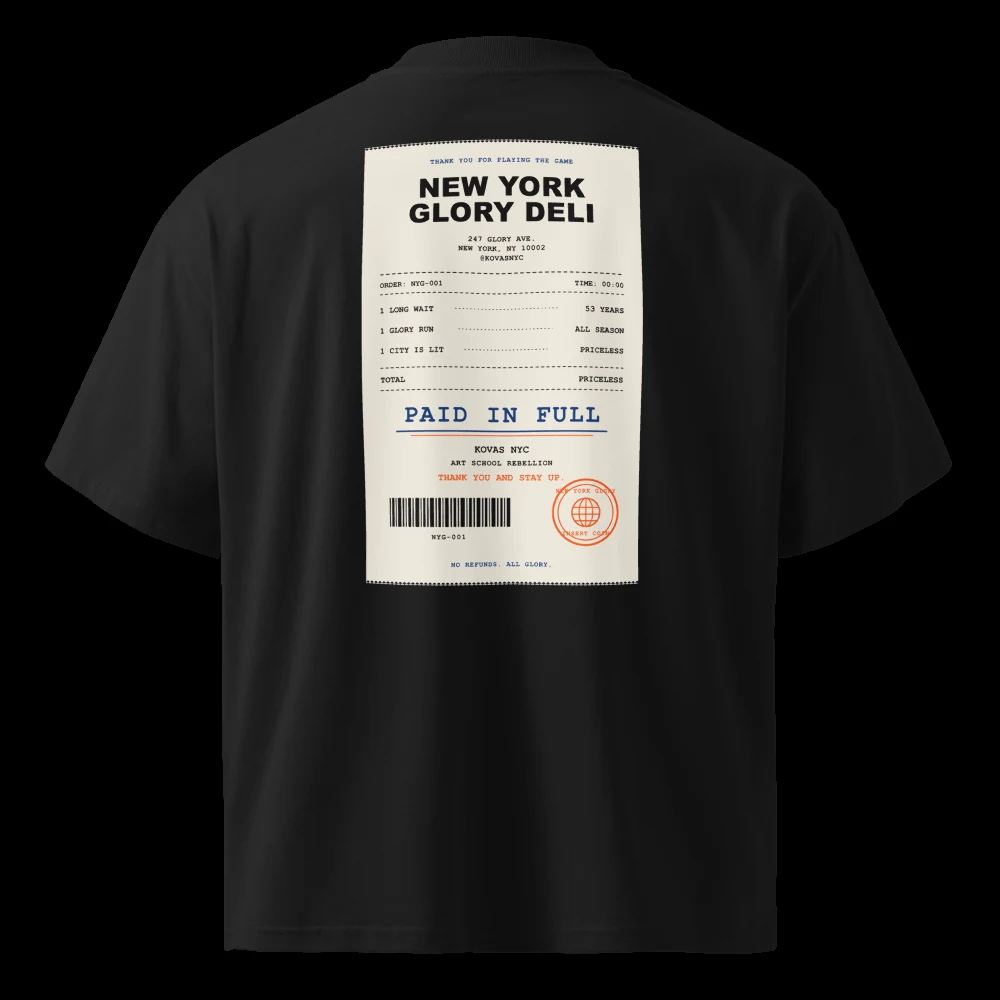 New York Glory Deli receipt back print β oversized high-neck tee, black
